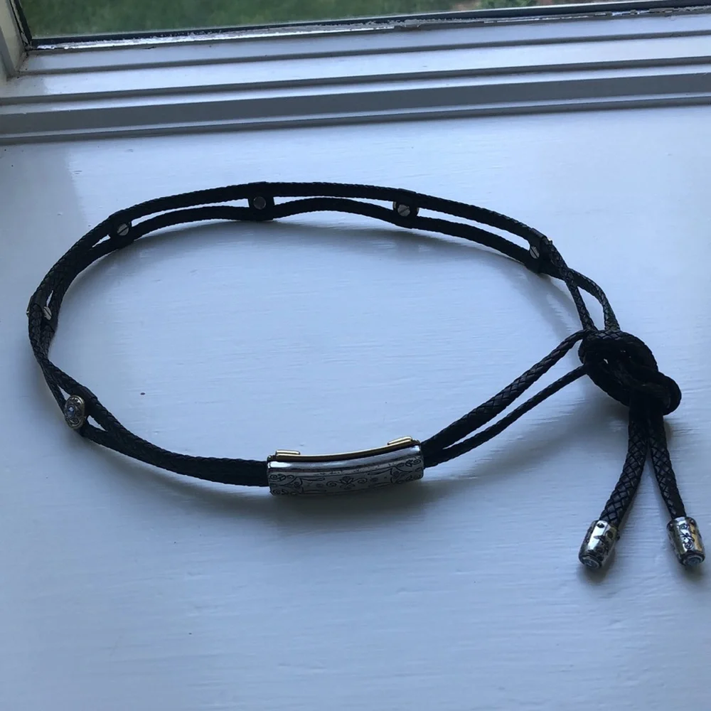 Vintage Y2K Brighton Black Leather Lariat Belt Western Cowgirl Southwest